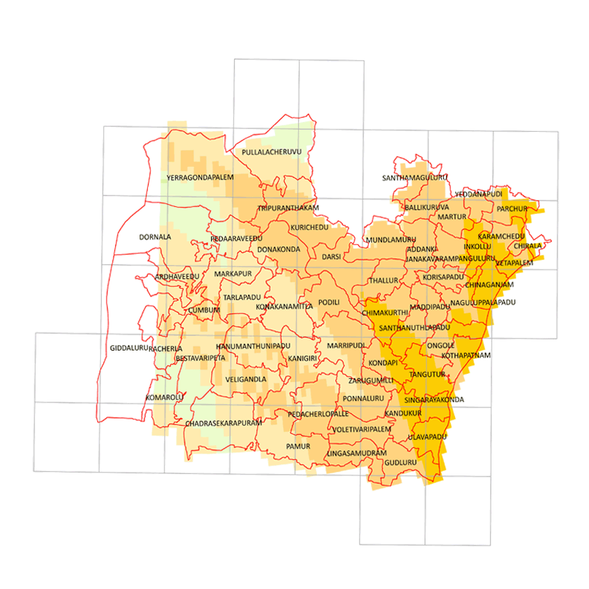 Storm surge inundation map for cyclone with wind speed 